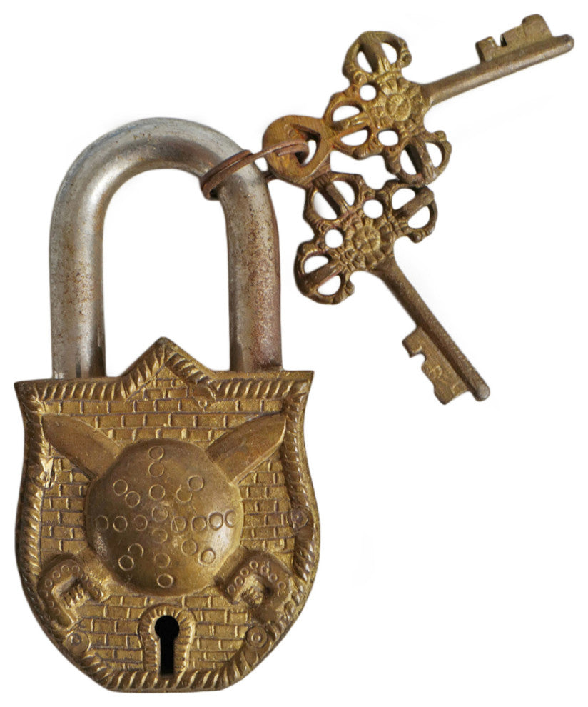 Consigned Brass India Sword & Shield Lock