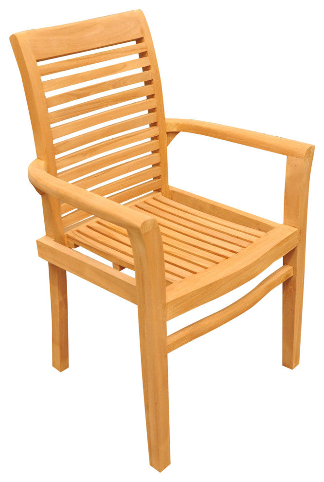 13-Piece Teak Dining Set 122" XL Rectangle Table, 12 Mas Stacking Arm Chairs