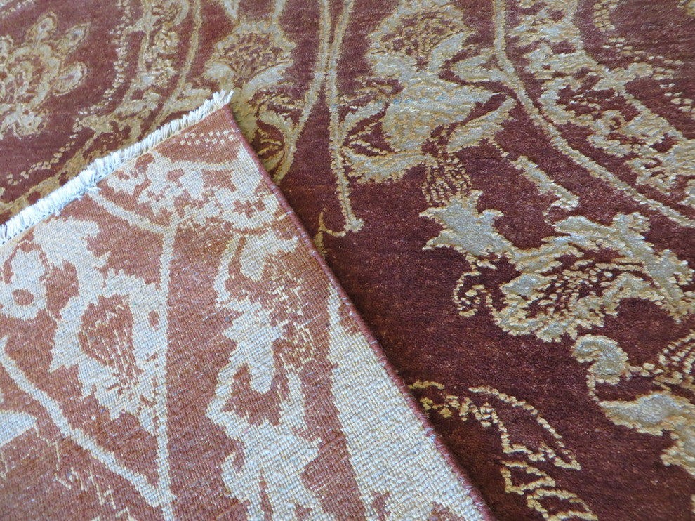 8"x10" Hand-Knotted Brown Wool and Silk Modern Oriental Rug
