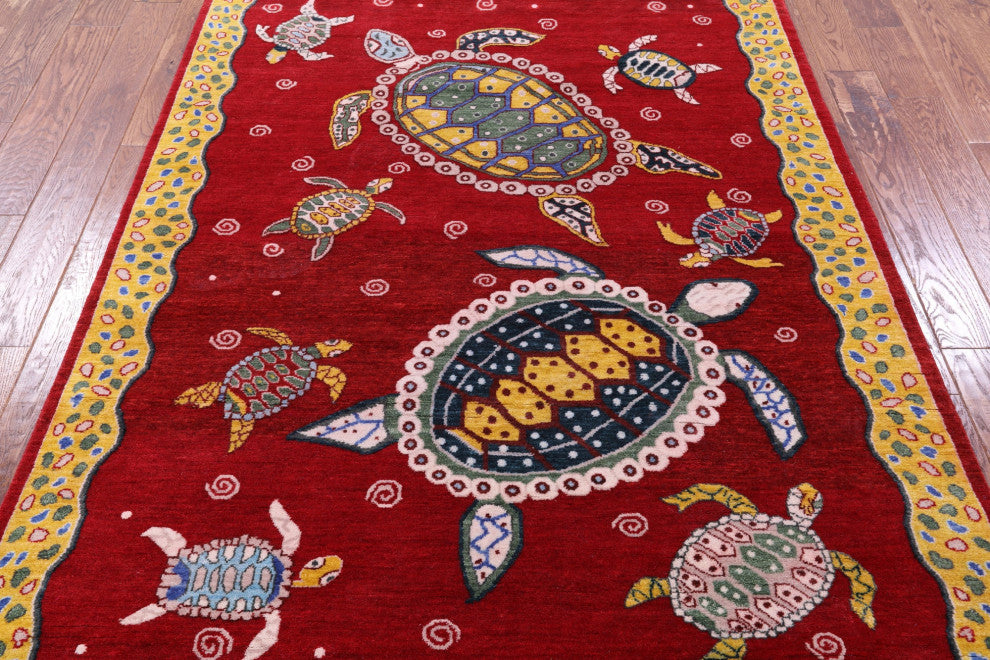 Handmade Gabbeh Turtle Design Wool Rug 5' 2" X 7' 1" - Q13526