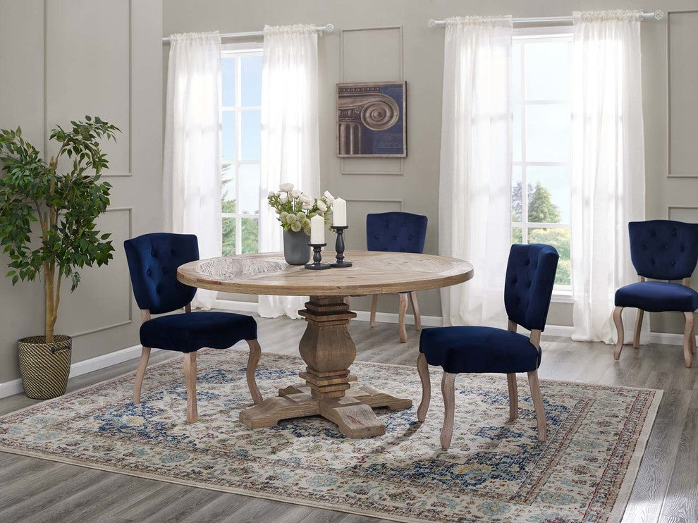 Column 59" Round Pine Wood Dining Table, Brown