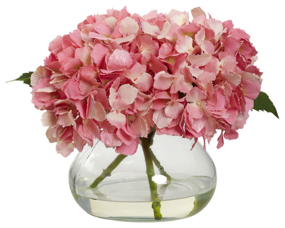 Blooming Hydrangea With Vase, Pink