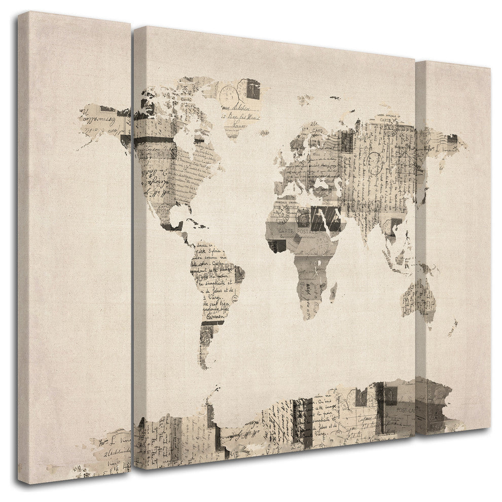 Michael Tompsett ''Postcard World Map'' Multi Panel Art Set, 32"x24"