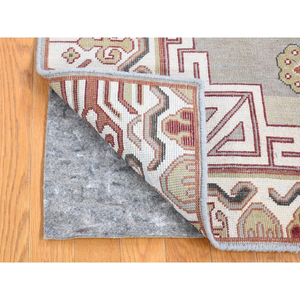 Ivory, Khotan Design, Hand Knotted Pure Wool, Mat Square Rug, 2'0"x2'2"