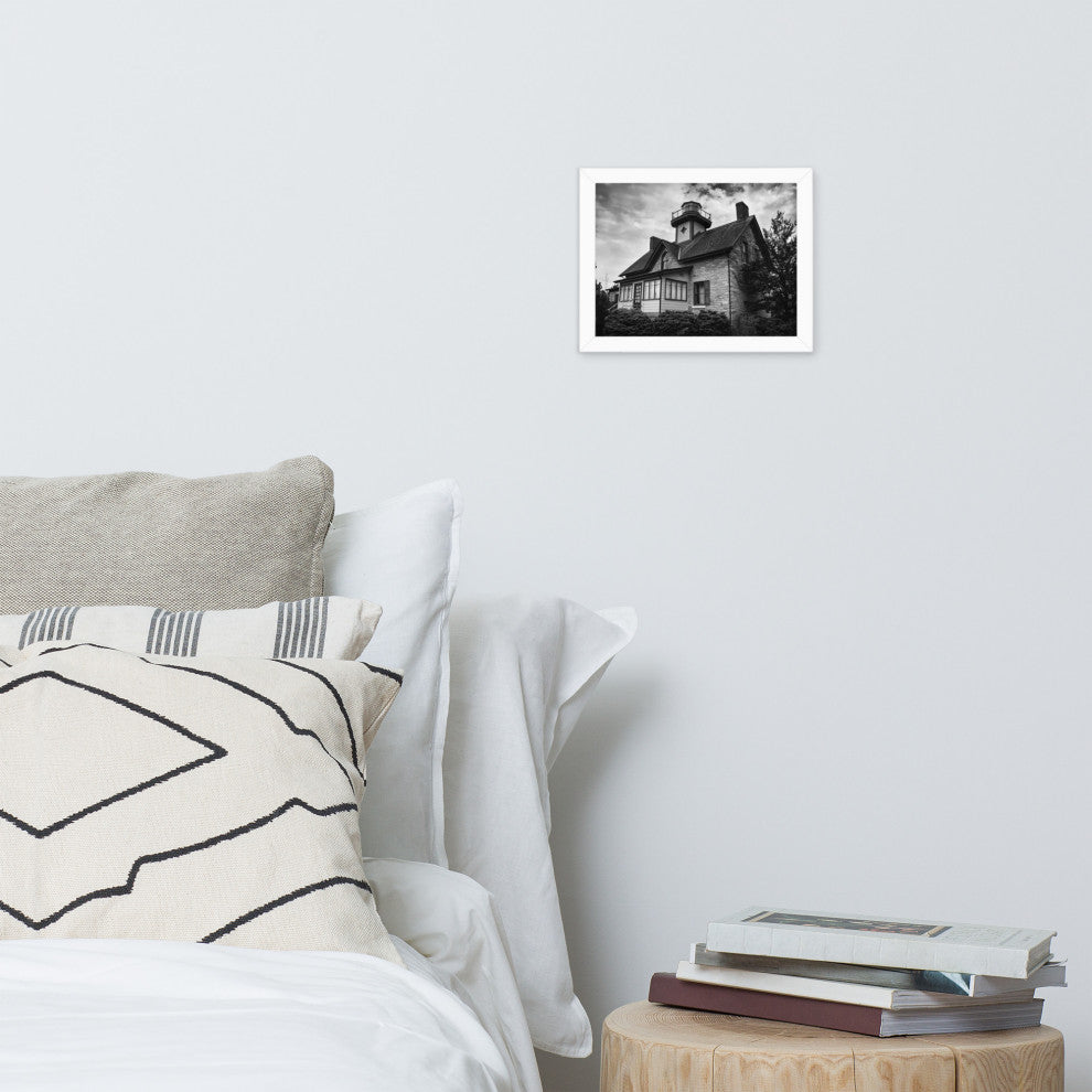 Cedar Point Lighthouse in Black and White Framed Photo Paper Wall Art Prints, White, 8" X 10"