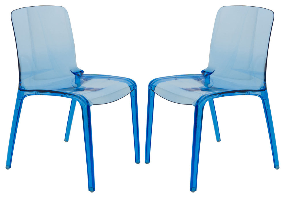LeisureMod Murray Lucite Stackable Molded Dining Side Chair, Set of 2, Blue