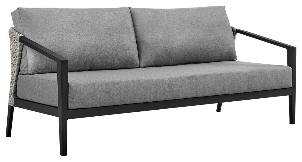 Aileen Patio 4-Piece Lounge Set, Aluminum and Wicker With Gray Cushions