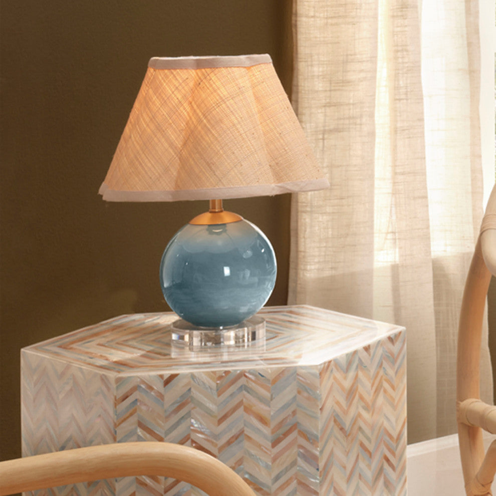 Dottie Blown Glass Table Lamp With Raffia Shade, Blue