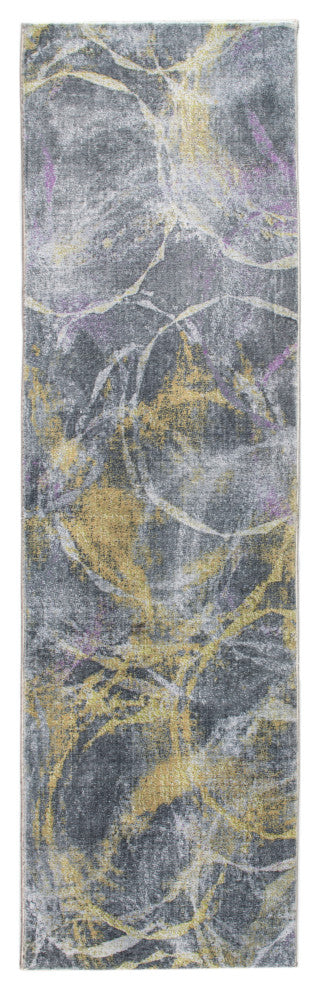 2"x7" Gray Gold Abstract Rings Runner Rug