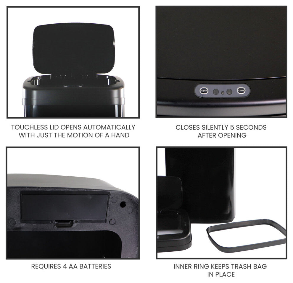 50-Liter / 13.2-Gallon Trash Can With Sensor Lid, Black