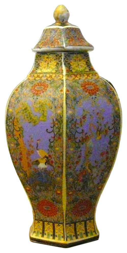 Chinese Porcelain Golden Flower and Birds Scenery Jar