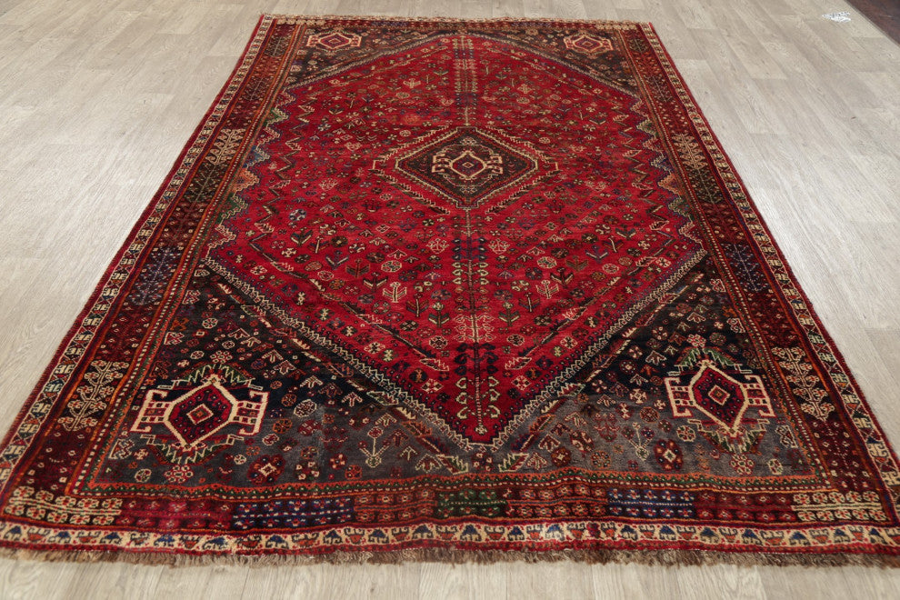 Consigned, Antique Oriental Persian Traditional Hand-Knotted Area Rug, Red, 6x9