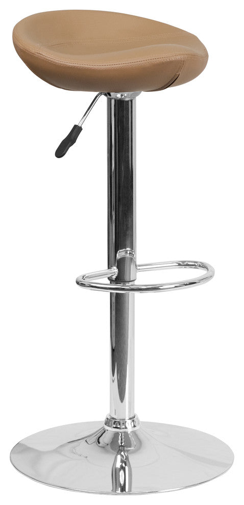Contemporary Vinyl Adjustable Height Barstool With Chrome Base, Cappuccino