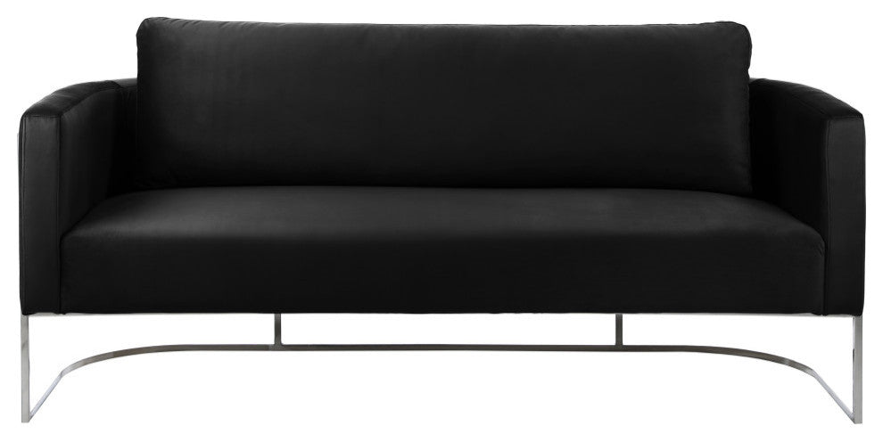 Casa Velvet Upholstered Sofa, Black, Chrome Finish
