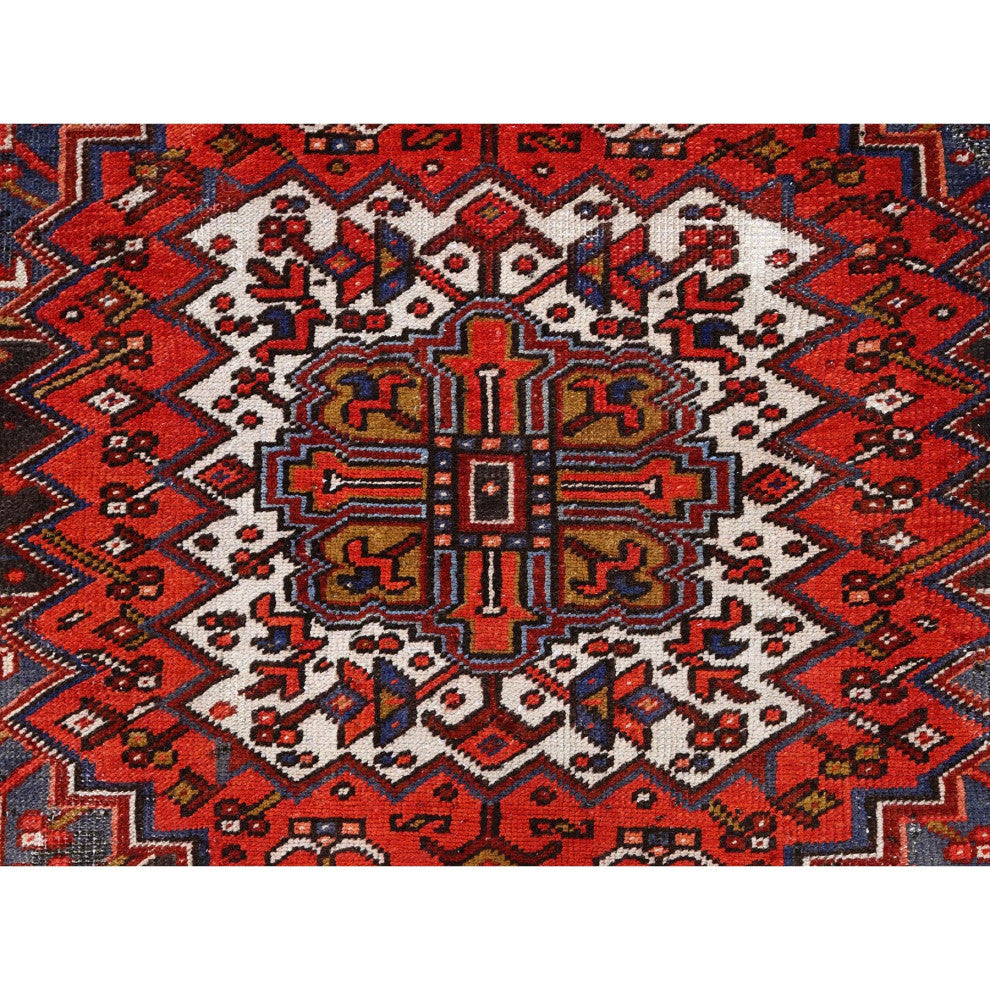 Fire Brick Red Pure Wool Hand Knotted Semi Antique Persian Heriz Rug 10'x13'2"