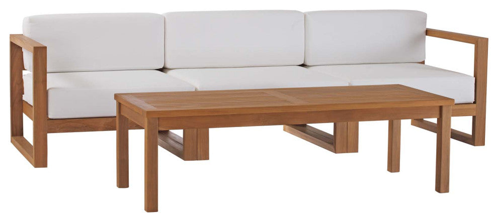 Upland Outdoor Patio Teak Wood 4-Piece Furniture Set - Natural White