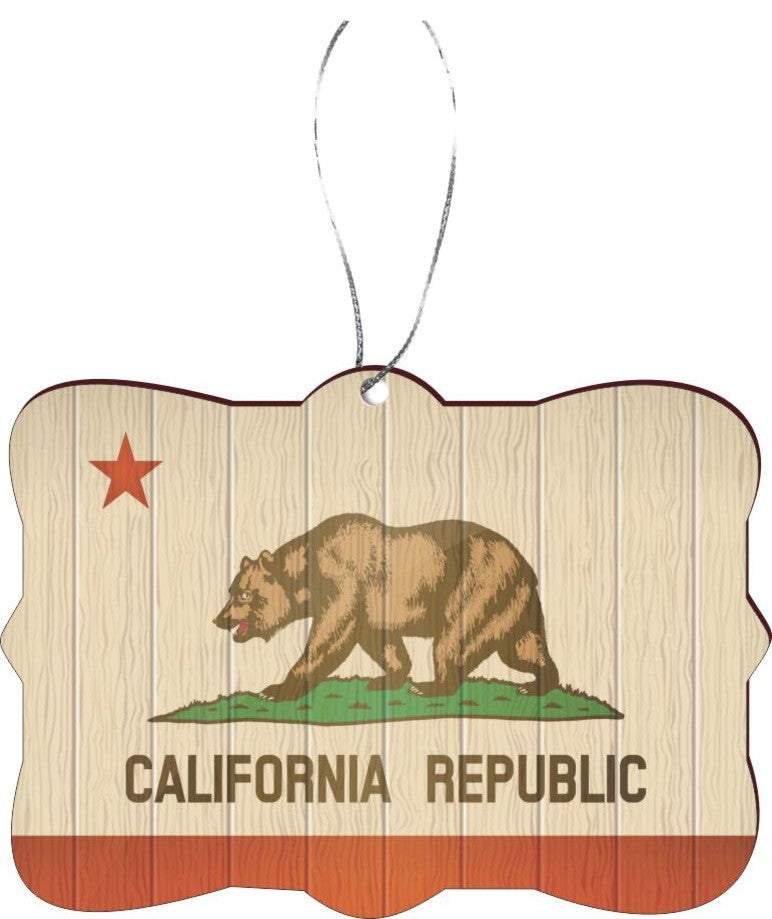 California Flag on Distressed Wood Design Rectangle Christmas Tree Ornament