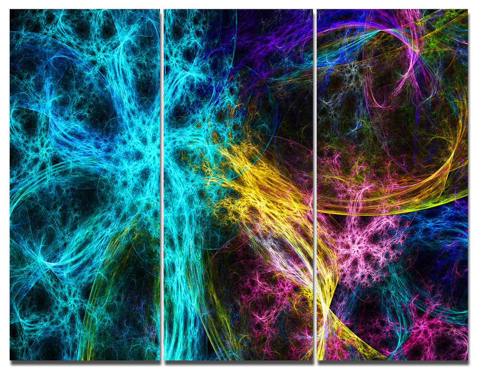 Glowing Abstract Fireworks, Abstract Triptych Canvas Art Print, 36x28, 3 Panels