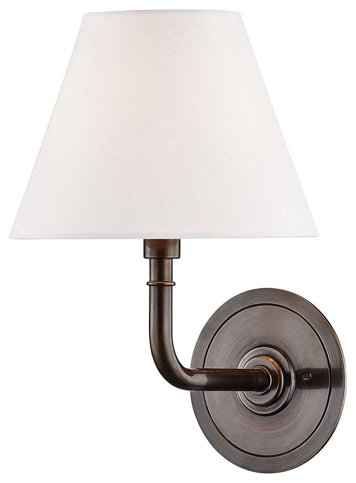 Signature No.1 Wall Sconce With Off-White Linen Shade, Distressed Bronze