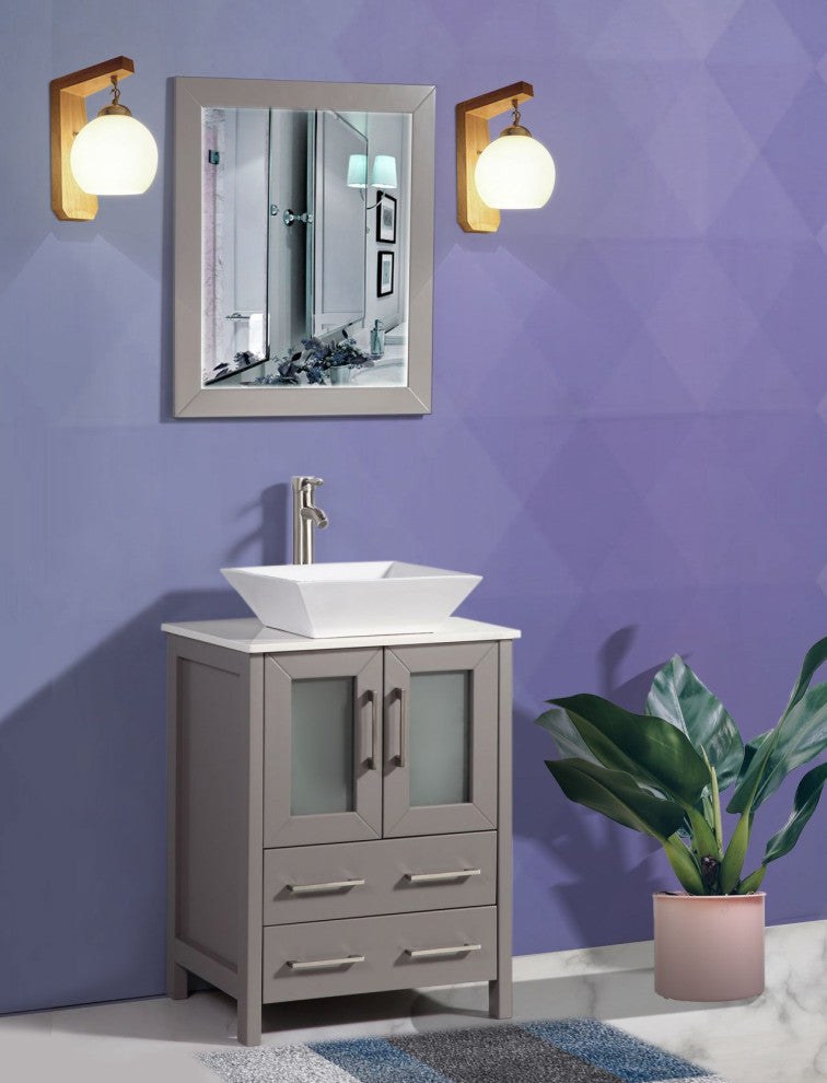 Vanity Art Bathroom Vanity Set With Sink, Gray, 24", Led Touch-Switch Mirror