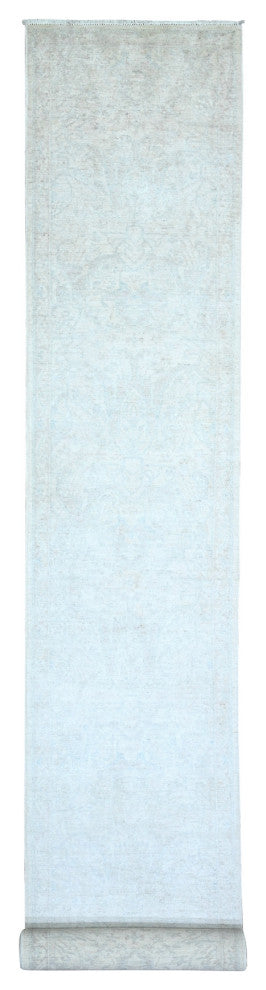 Ivory Peshawar Faded Design Wool Hand Knotted XL Runner Oriental Rug 2'7"x19'1"