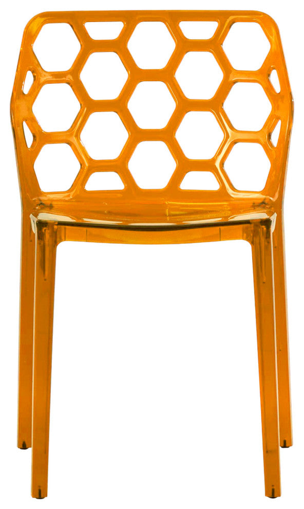 Leisuremod Dynamic HoneyComb Design Dining Chair, Transparent Orange