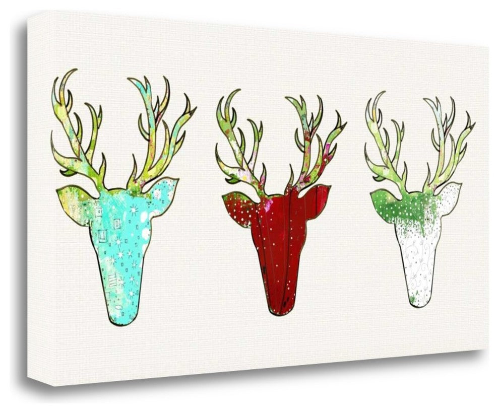 "Three Deer Heads Linen" By Sarah Ogren, Giclee Print on Gallery Wrap Canvas