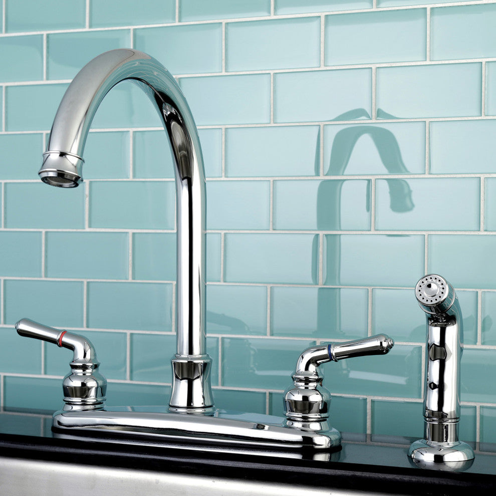 8" Centerset Kitchen Faucet, Sprayer, Polished Chrome