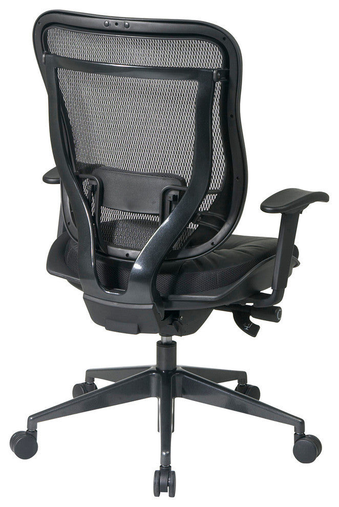 Executive High Back Chair With Breathable Mesh Back and Leather Seat, Gunmetal