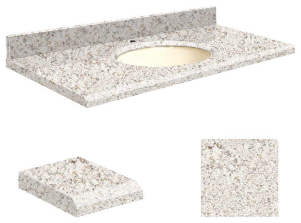 Quartz 31"x22" Vanity Top, Single Faucet Hole, Almond Delite, Biscuit Bowl