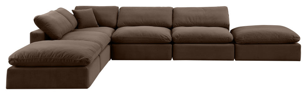 Comfy Upholstered L-Shaped Modular Sectional, Brown, 6-Piece: 3 Armless Chair, 1 Corner Chair, 2 Ottoman, Velvet