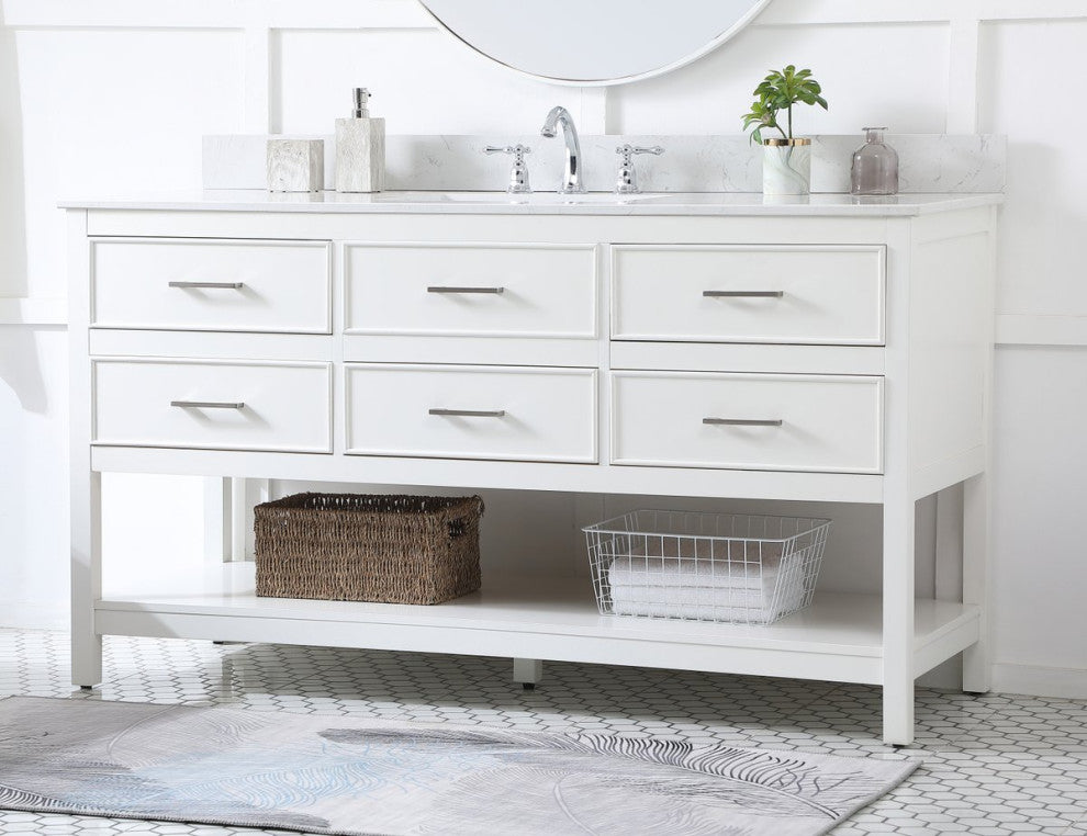 Elegant VF19060WH-BS 60"Single Bathroom Vanity, White With Backsplash