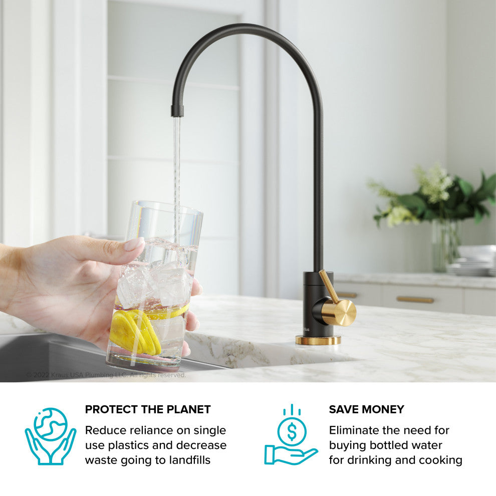 Purita Drinking Water Dispenser Beverage Kitchen Faucet, Brush Brass Matte Black