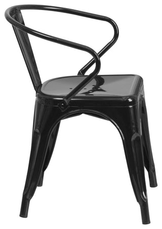 Commercial Grade Black Metal Indoor-Outdoor Chair with Arms