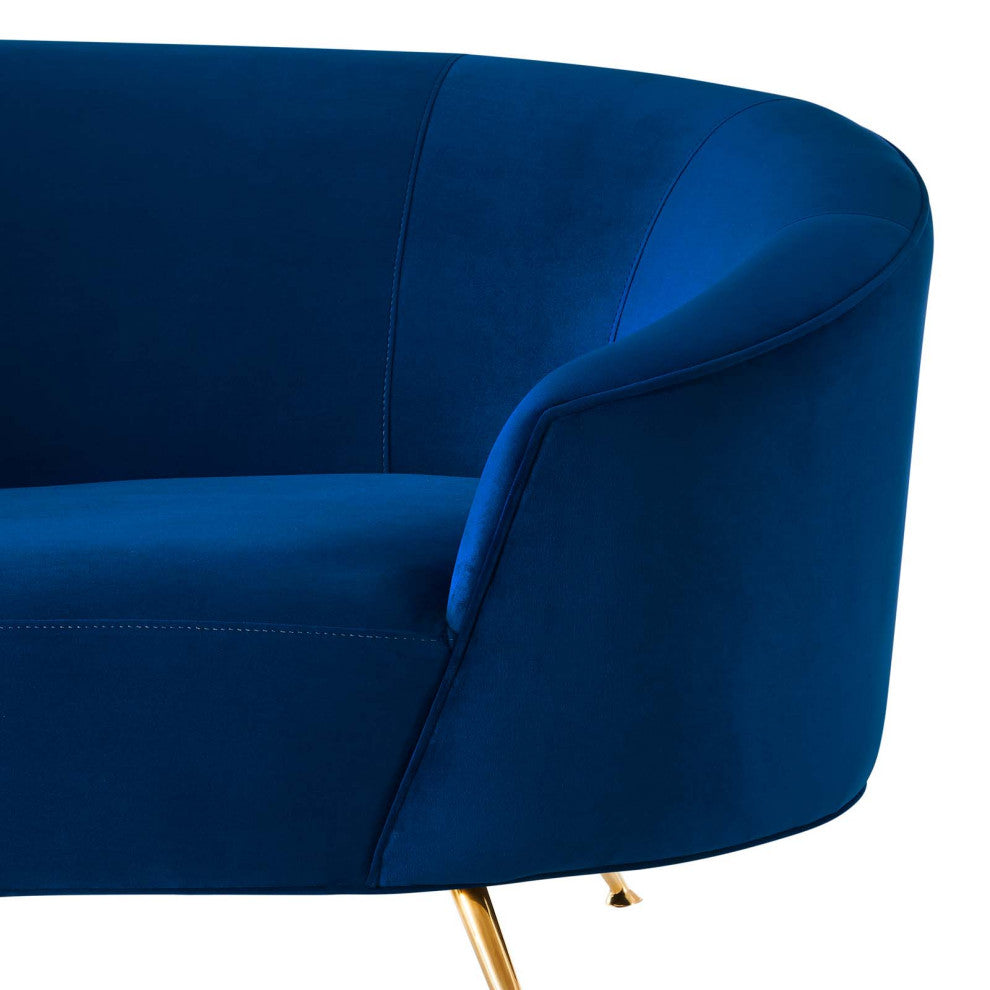 Sofa, Blue Navy, Velvet, Modern, Mid Century Living Hotel Lounge Cafe Lobby