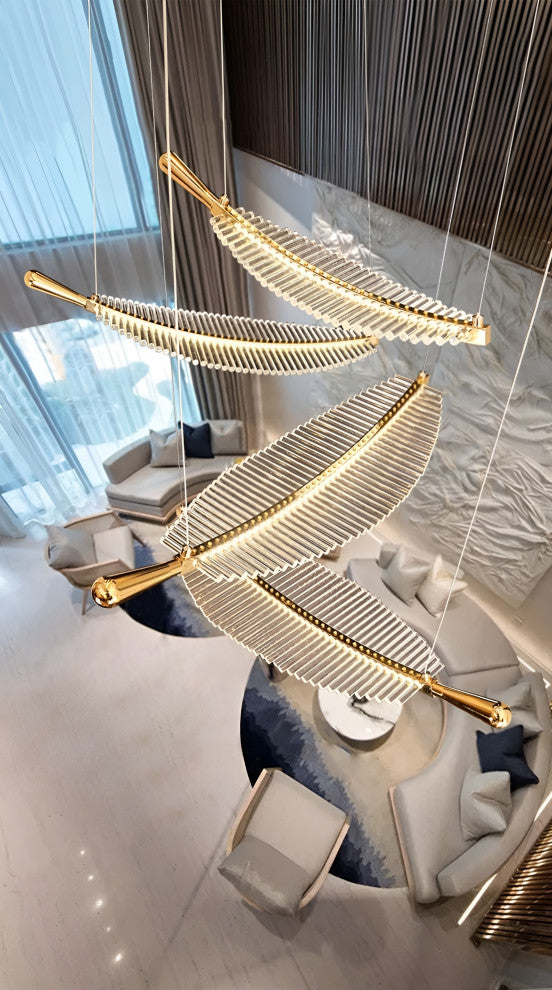 Cagnes-sur-Mer | Crystal Gold Leaves Pendant Chandelier, 4 Leaves