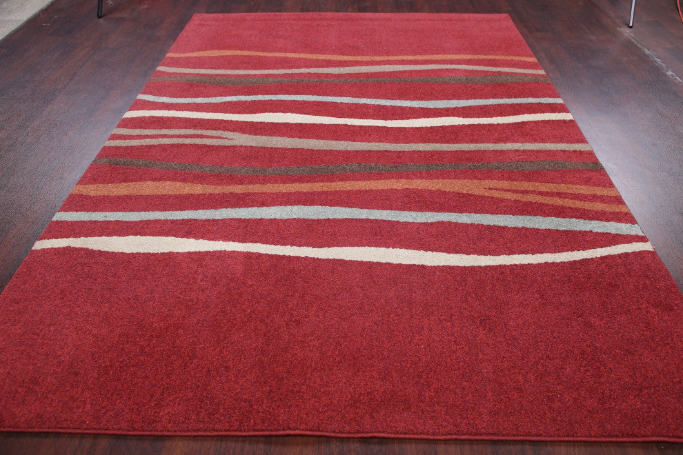 Modern Stripe Carpet Oriental Wool Traditional Turkish Area Rug, Red, 9'1"x6'7