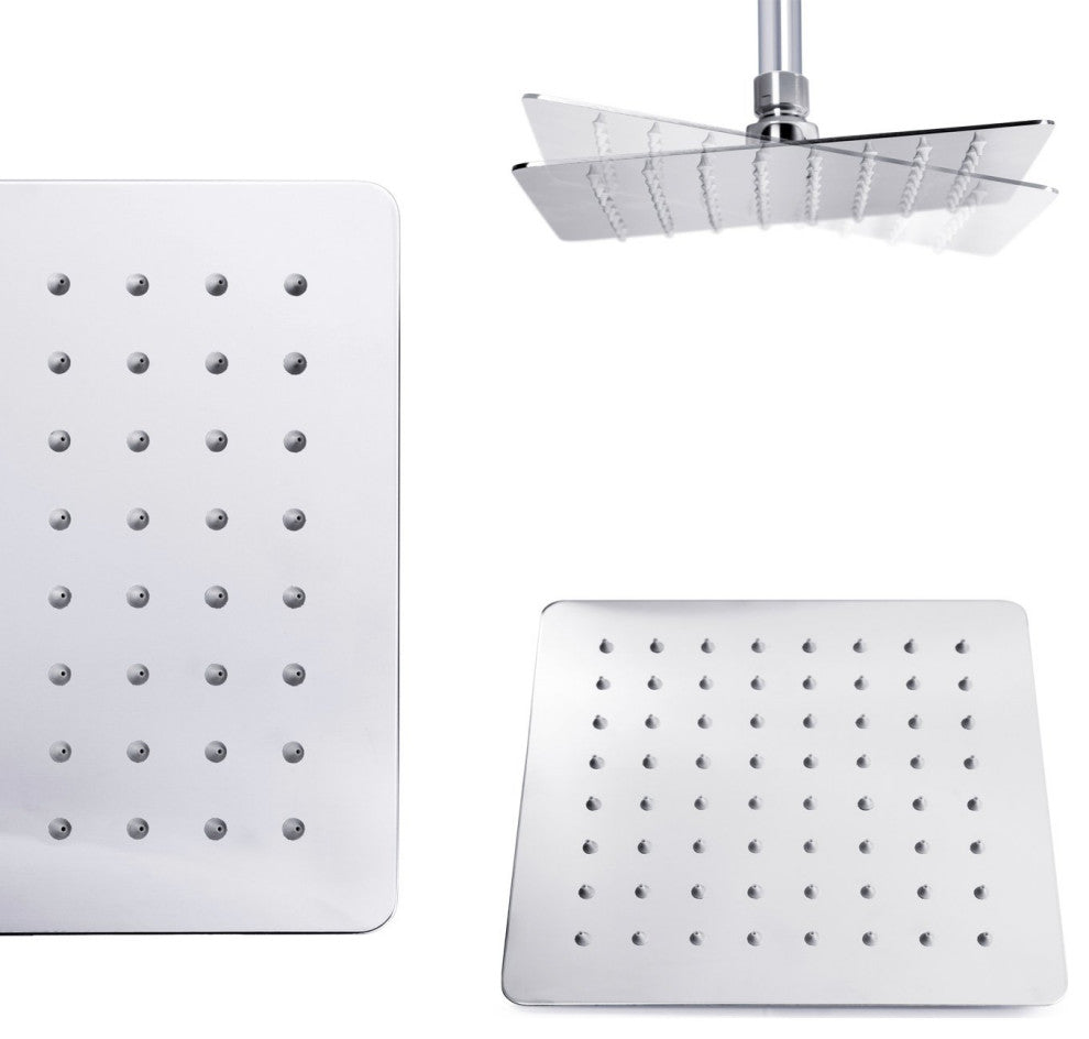 Reno Thermostatic Shower Set Ultra Thin Head, 12", Ceiling Mounted Shower Arm
