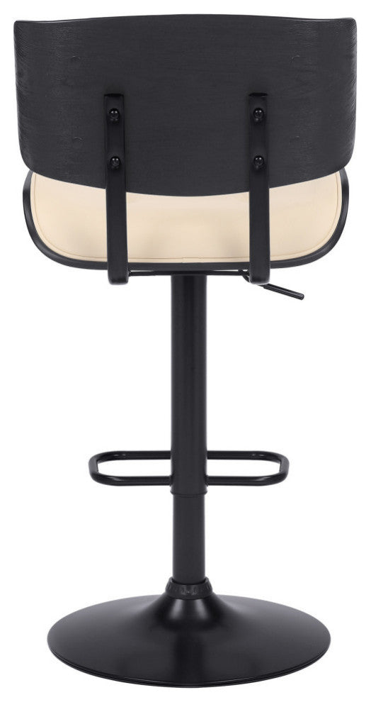 Cream and Black Fabric and Iron Adjustable Height Swivel Bar Chair