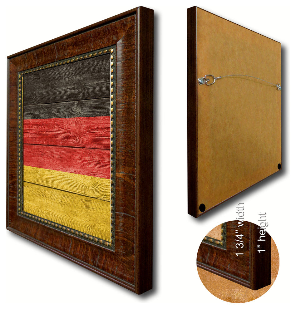 Germany Country Textured Flag Print With Brown Gold Frame, 19"X27"