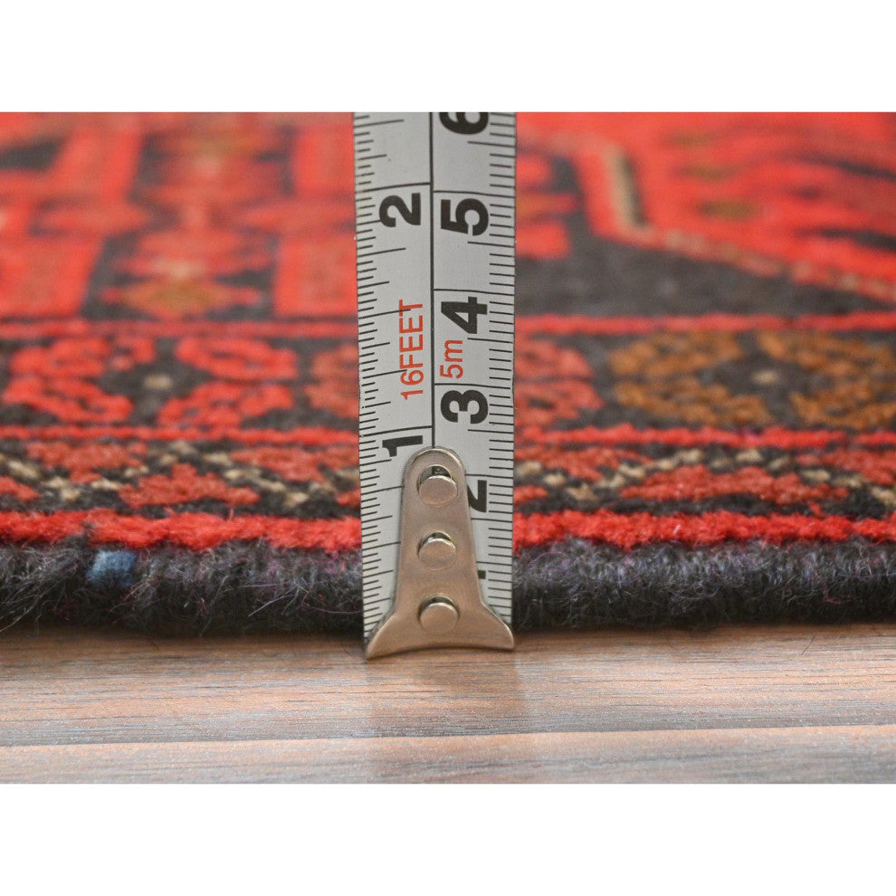 Red, Afghan Andkhoy, Wool, Hand Knotted Oriental Rug, 4'2"x6'5"
