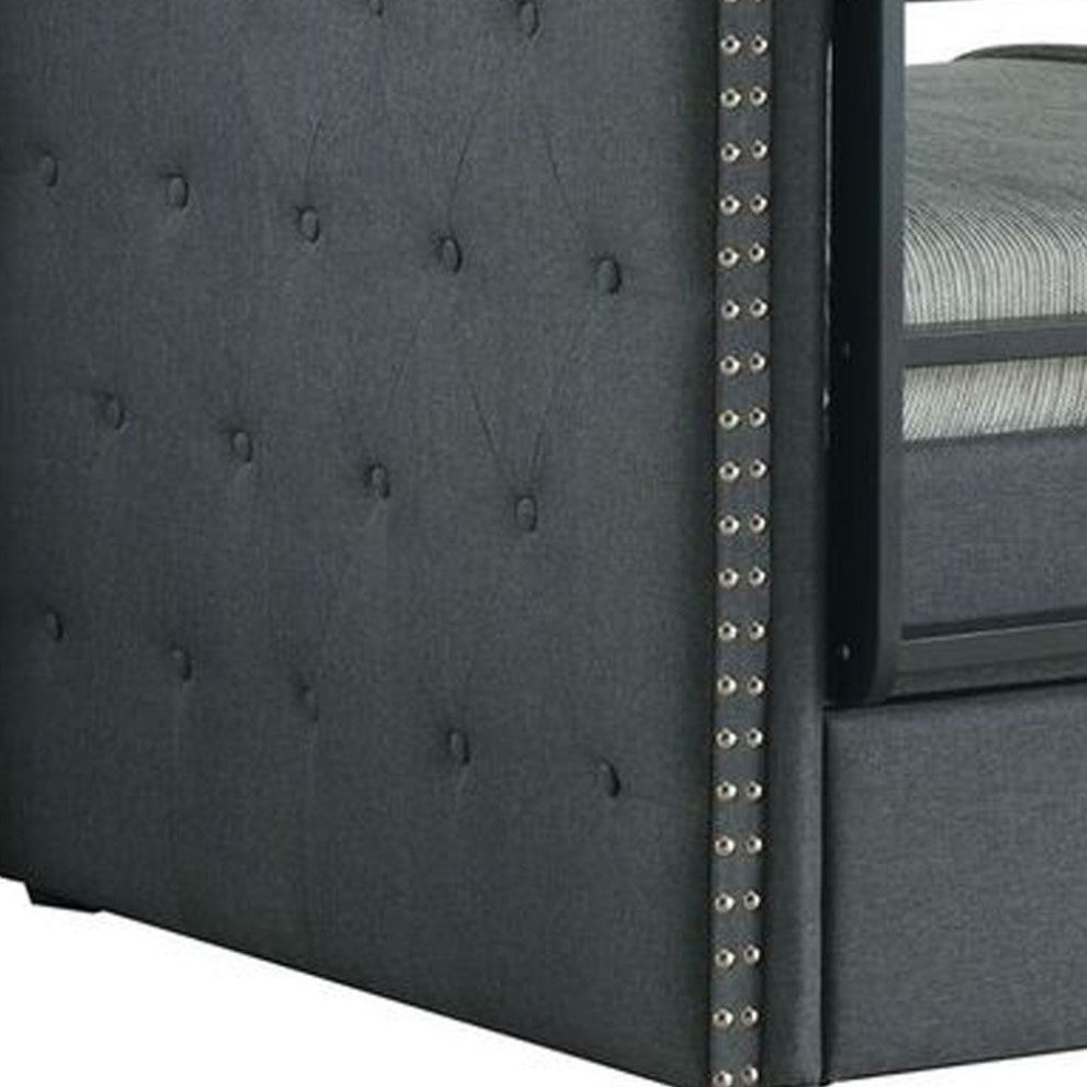 Benzara BM214900 Twin Size Bunk Bed With Nailhead Trim, Gray/Black