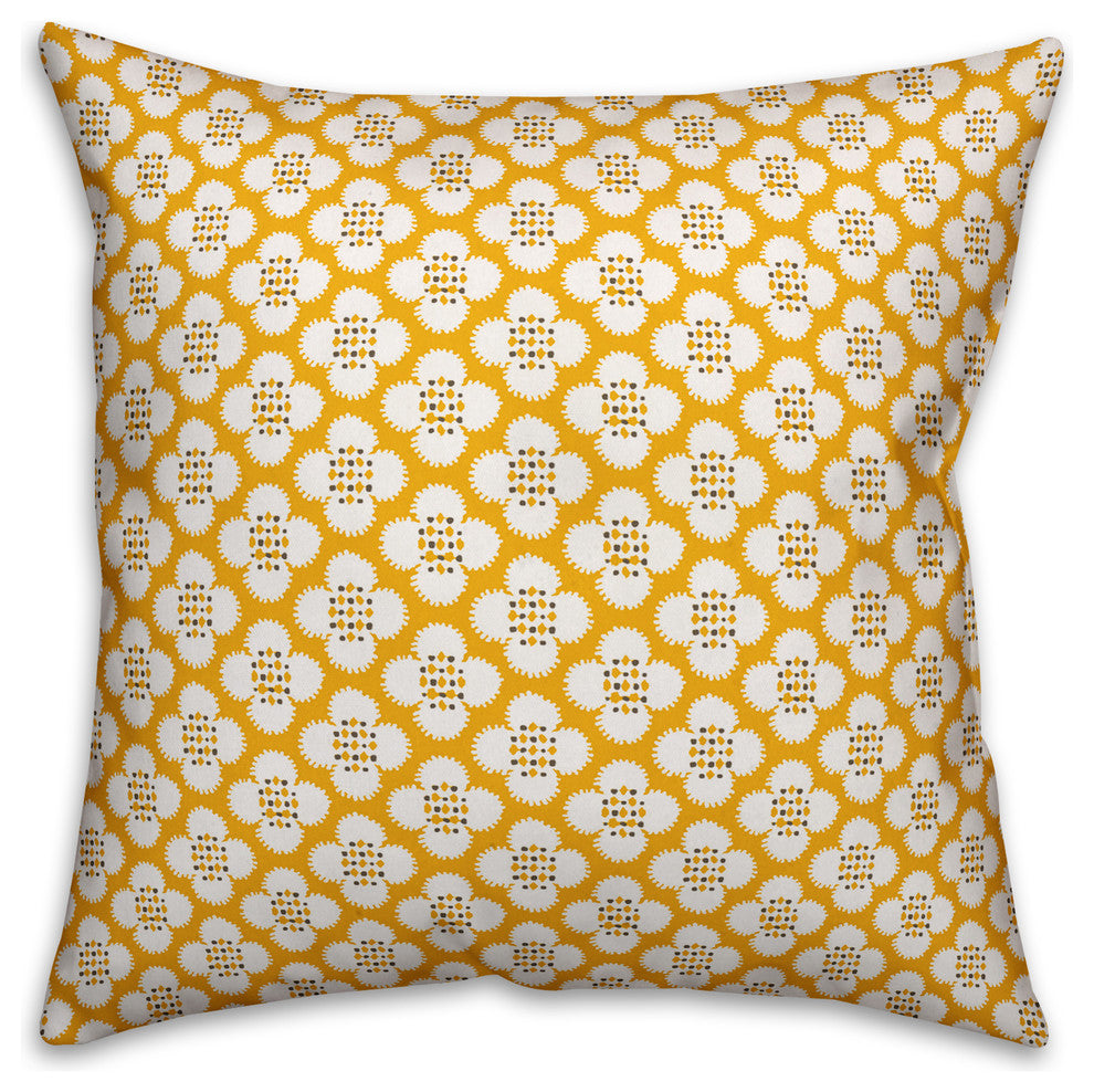 Yellow Floral Pattern Throw Pillow, 16"x16"