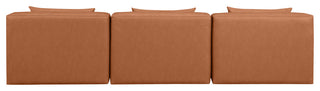 Cube Upholstered Modular Sofa, Cognac, 3-Piece: 3 Armless Chair, Vegan Leather
