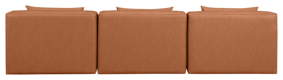 Cube Upholstered Modular Sofa, Cognac, 3-Piece: 3 Armless Chair, Vegan Leather