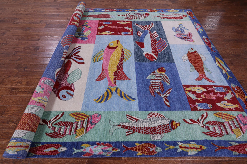 Hand Knotted Fish Design Gabbeh Rug 9' 1" X 12' 0" - Q13529