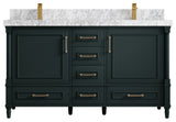 Aberdeen 60 Double Bathroom Vanity in Dark Forest Green 2" Carrara Marble