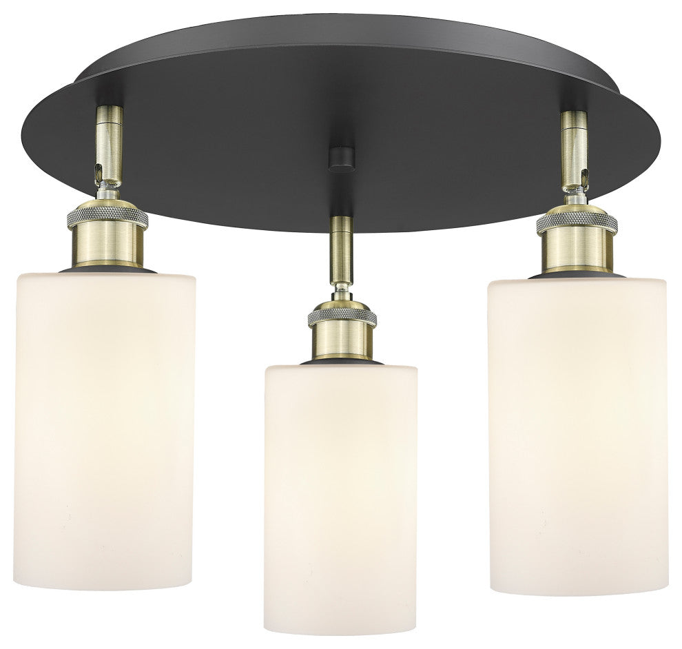 Clymer-3 Light 16" Flush Mount-Black Antique Brass, Matte White Glass Shade