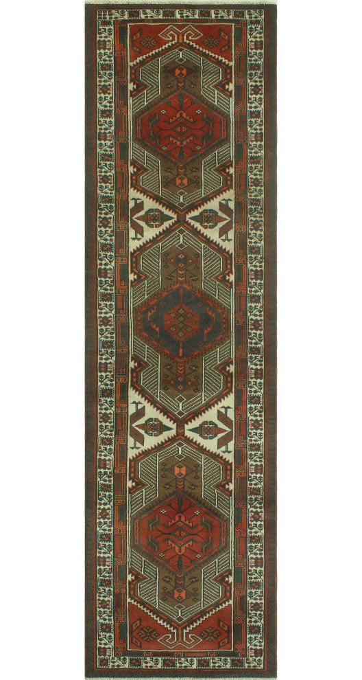 Fine Vintage Distressed Woraz Rust/Ivory Runner, 3'2x11'5