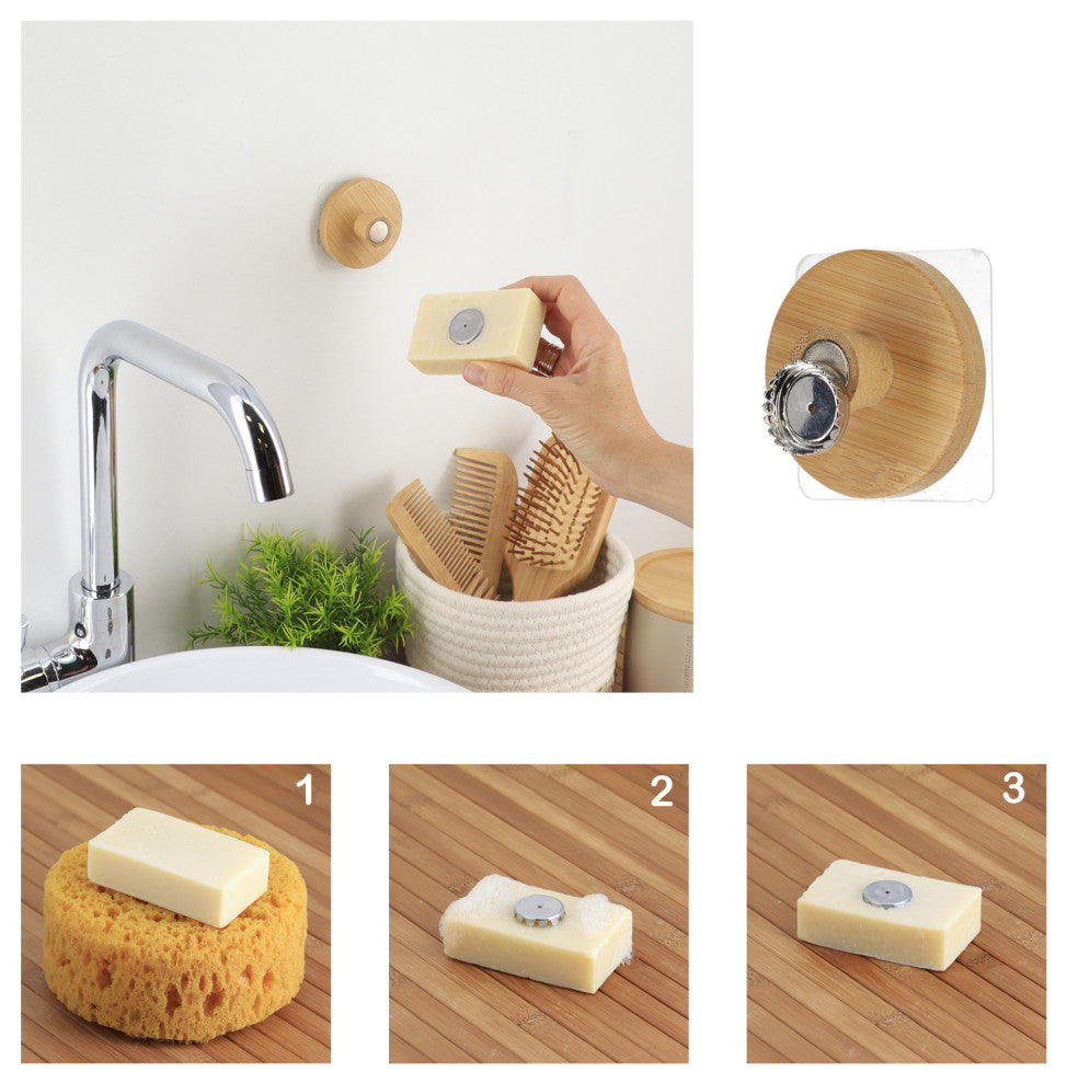 Magnetic Soap Holder Bamboo Wall Mounted Adhesive
